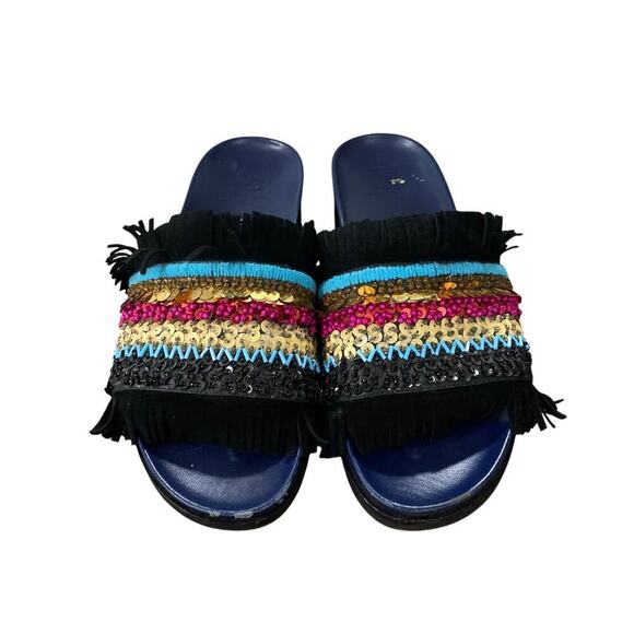 TORY BURCH Isle Slide Embellished Slip-On Sandals Size 8 - Picture 2 of 11